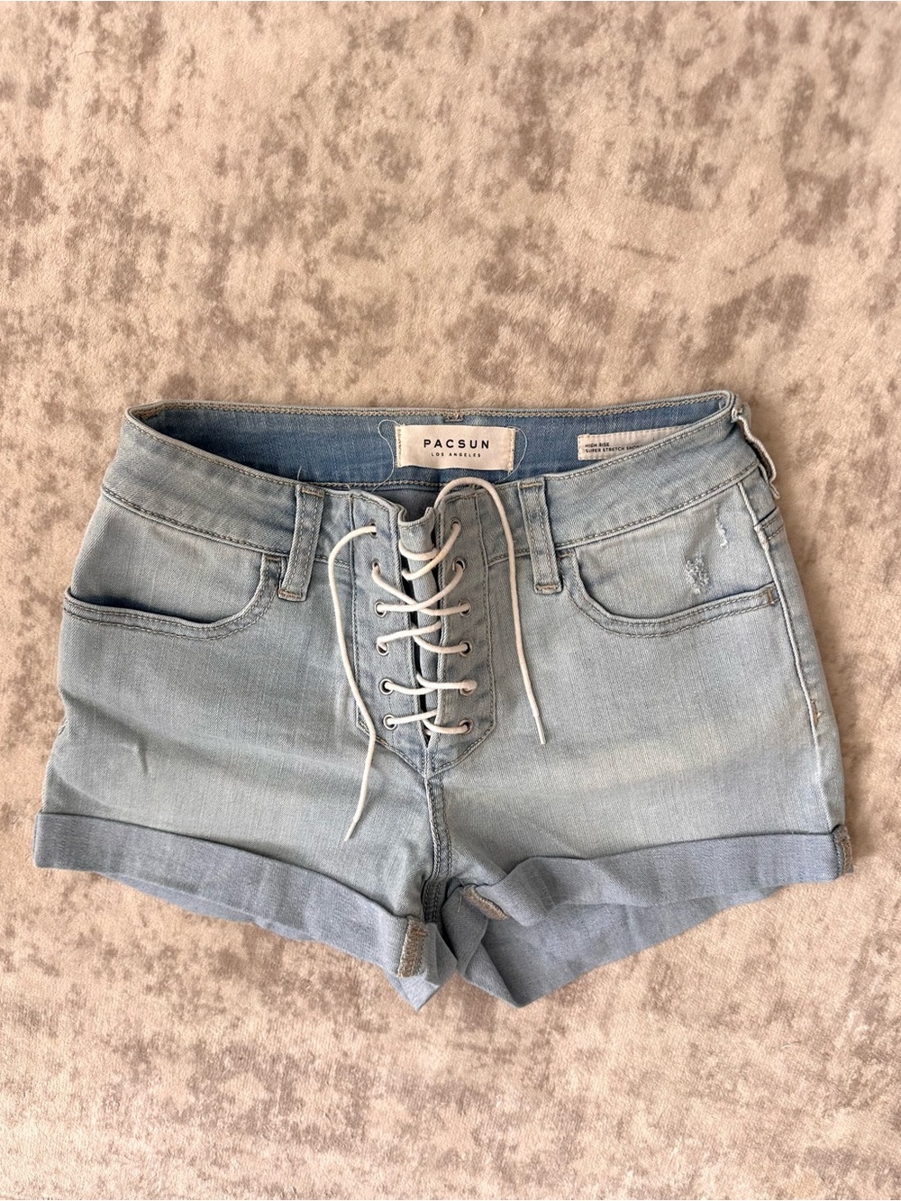 Pacsun Light Wash Lace-Up Denim Shorts - Light Blue